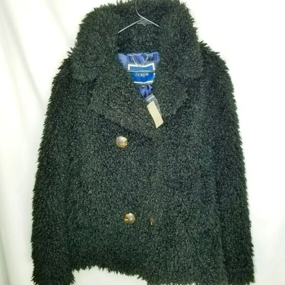 J. CREW NWT Jacket 2020 Faux Fur Double Breasted Peacoat Boucle