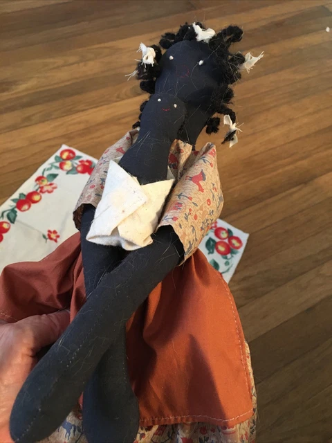 VTG Handmade African American Stuffed Cloth Rag Doll W/Baby Primitive