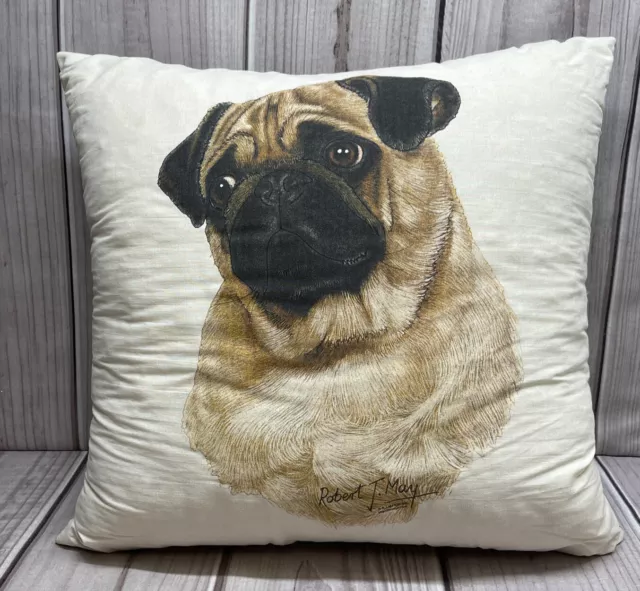 Robert May Pug Pillow Approximately 17” x 17”