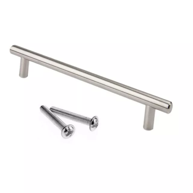 10X Brushed Steel T Bar Cupboard Cabinet Drawer Door pull Handle 96-136mm Hole