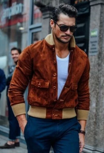 New Brown Leather Jacket Men Pure Suede Slim Fit Flight/Bomber Size S M L XL XXL