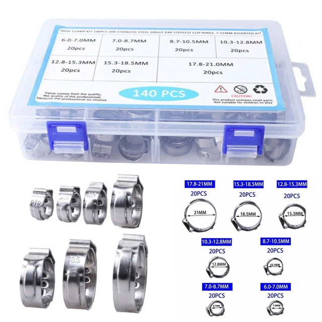 Glarks 80 Pcs Colliers De Serrage Oreille Simple 7-21 Mm Acier Inox 304 Avec Pinces - Kit Complet