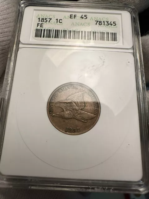 1857 Flying Eagle Cent ANACS XF45 Soapbox