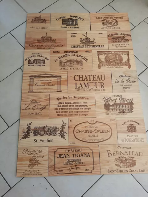 Lot de 21 estampes bois façades caisse vin  