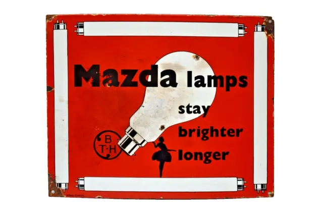 Vintage Mazda Lamps Tube light Signe Bord Porcelaine Émail Faire de la Publicité