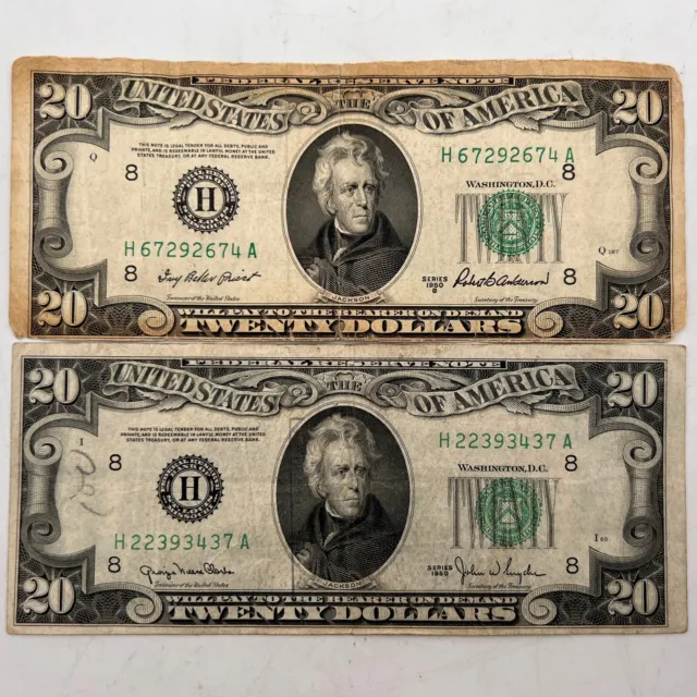 Lot of 2 1950 $20 St.Louis Missouri Federal Reserve Notes. Lot.172