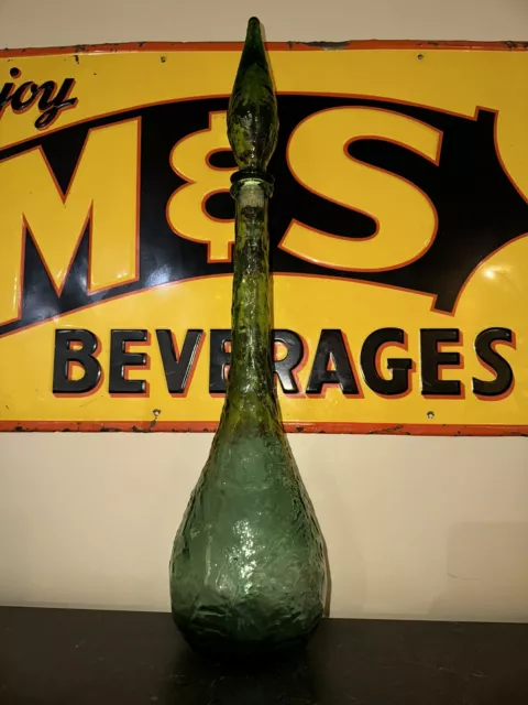 Florentine Original Rossini Empoli Glass Genie Bottle Green w Sticker 22”