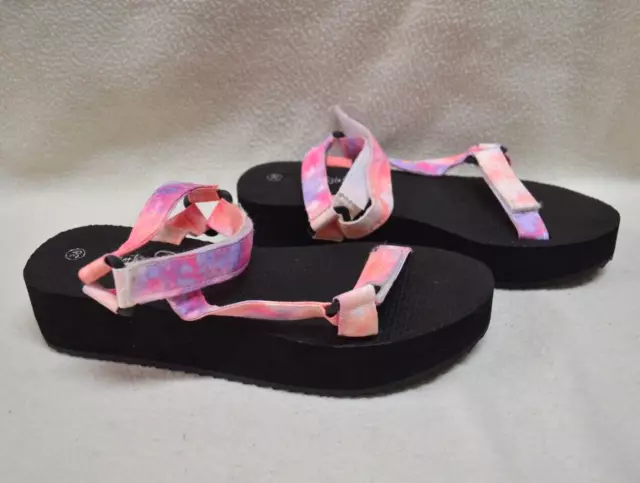 Sportsgirl Womens Black/Multicolour Chunky Adjustable Wedge Sandals Size 38