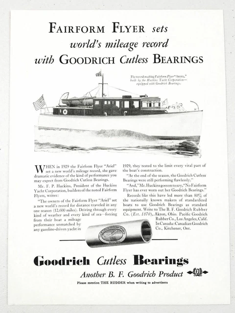 1930 Print Ad Fairform Flyer Boats Goodrich Bearings Akron,Ohio