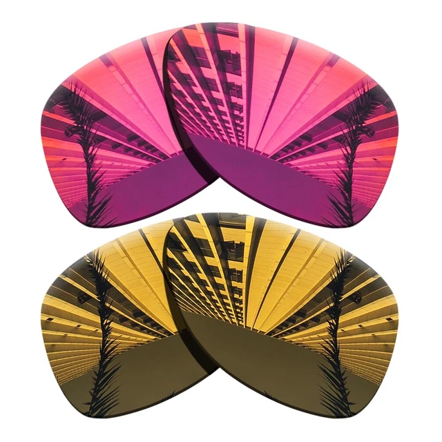 2 Pairs Polarized Replacement Lens For-Oakley Dispatch 2-Fuchsia Red+Copper Gold