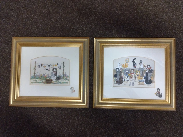 2 x DIANE ELSON " FRAMED CAT PRINTS 13" x 11"