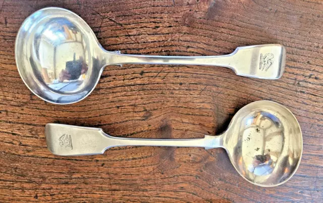 Antique Pair of Silver Plated Mappin & Webb Sauce Spoons. Fiddleback Pattern.