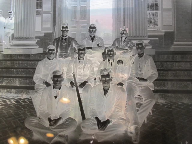 6x8" Glass Plate Vintage Photo Negative Well Dressed Men Posing w/ Baseball Bat