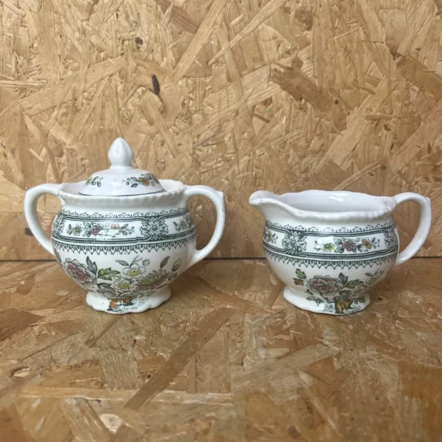 Vintage Woods Ware Woods & Sons Green Dorset Sugar Bowl & Creamer Milk Jug