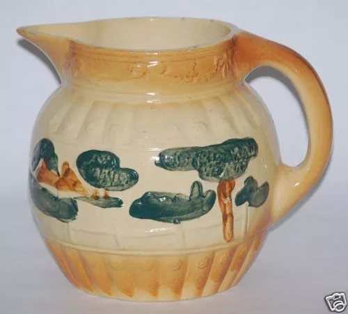 Antique Roseville yellow Ware stone ware Pottery Pitcher Landscape 1910 - 1916