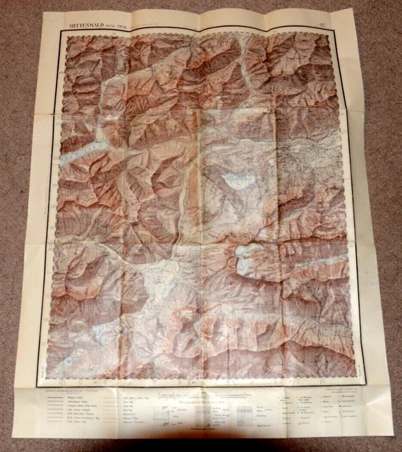 60854 Mapa de País Umgebungskarte Mittenwald West 1904 Fieder Montañas Kuchel