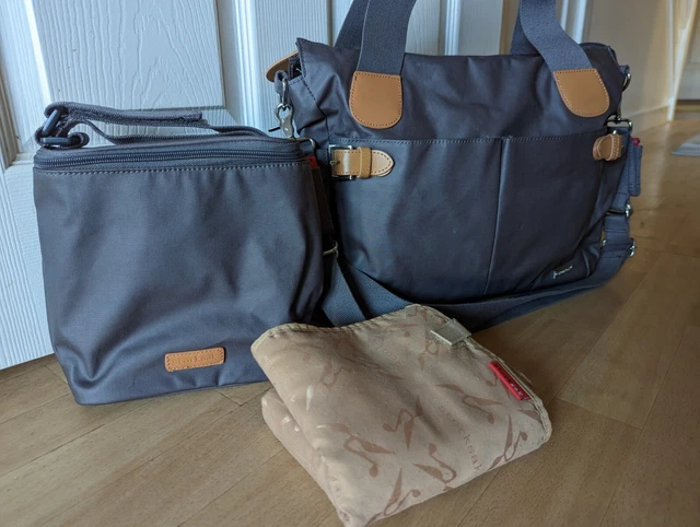 Storksak Changing Bag- Baby Bag - Grey/Tan with Bottle Holder & Mat 2