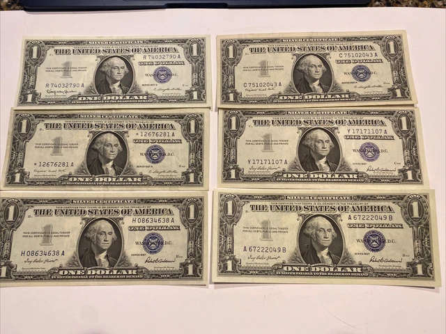 1957 Silver Certificates $1 Blue Seal One Dollar Bill Lot Circulated Lot of 6