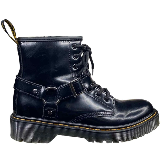 Dr. Martens Kids 1460 Harness J Black Polished Combat Boot Size US 3