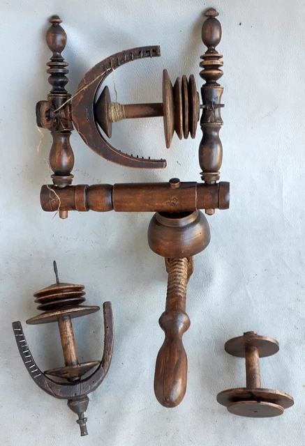 Marco De Volante De Carrete De Rueda Giratoria Antiguo De Madera + Volante/Bobbina De Carrete Adicional