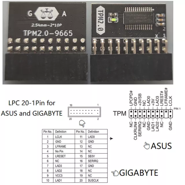 20-1 Pin 2*10P TPM2.0 GA Security Module for Gigabyte ASUS Platform Protection