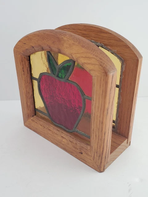 Vintage Apple Stained Glass Napkin Letter Holder 6.5"x6.5"x3"
