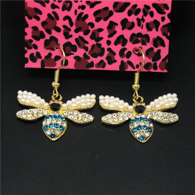 New Blue Bling Cute Bee Honey Crystal Betsey Johnson Women Stand Earrings