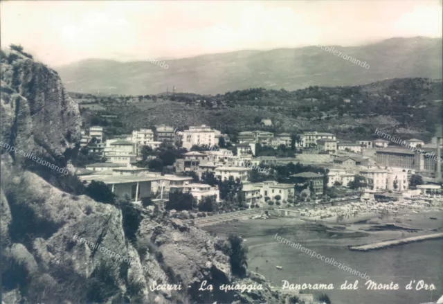 ab664 cartolina scauri la spiaggia panorama dal monte d'oro provincia di latina