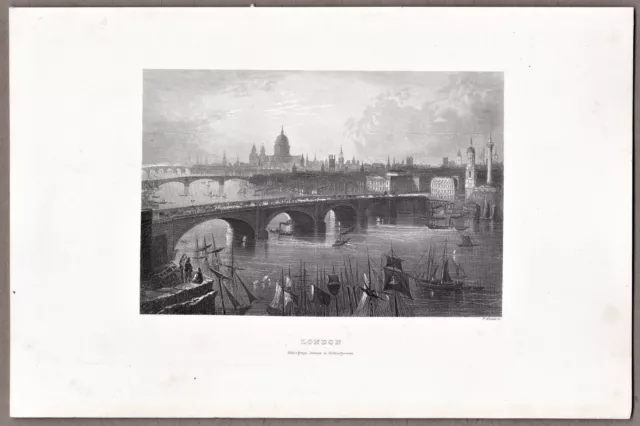 London - Gesamtansicht - Stich, Original Stahlstich um 1862/63