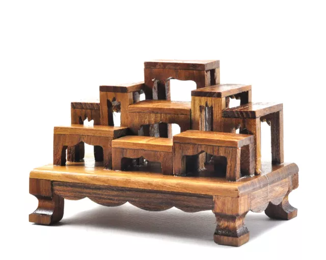 SET of 9 mini Altar Teak wood Tables worship Thai Buddha Buddhist amulet Mini