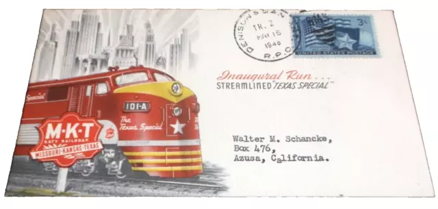 May 1948 Mkt Missouri Kansas Texas First Run Texas Special Souvenir Envelope C