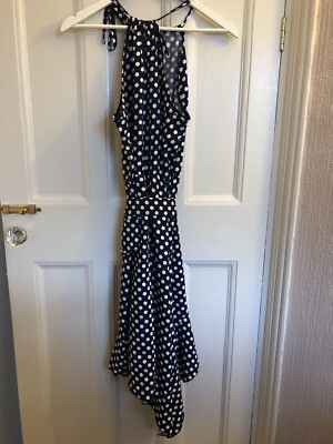 Navy blue & white polka dot spot patterned summer sun dress -Size Small S