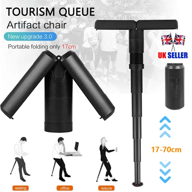 Outdoor Portable Walking Stick Chair Seat Telescopic Folding Stool Cane Hiking