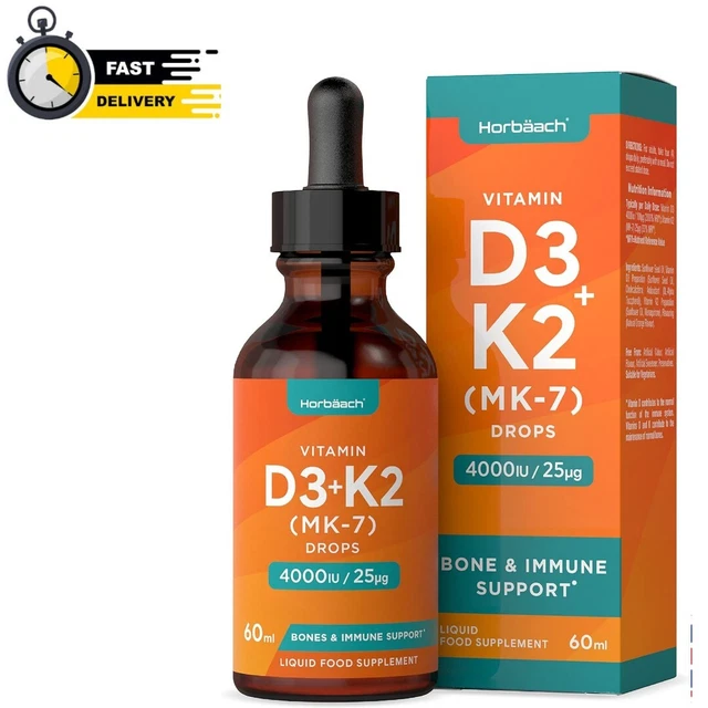 VITAMIN D3 4000 IU Plus Vitamin K2 MK7 25ug 60 ml Liquid Drops High