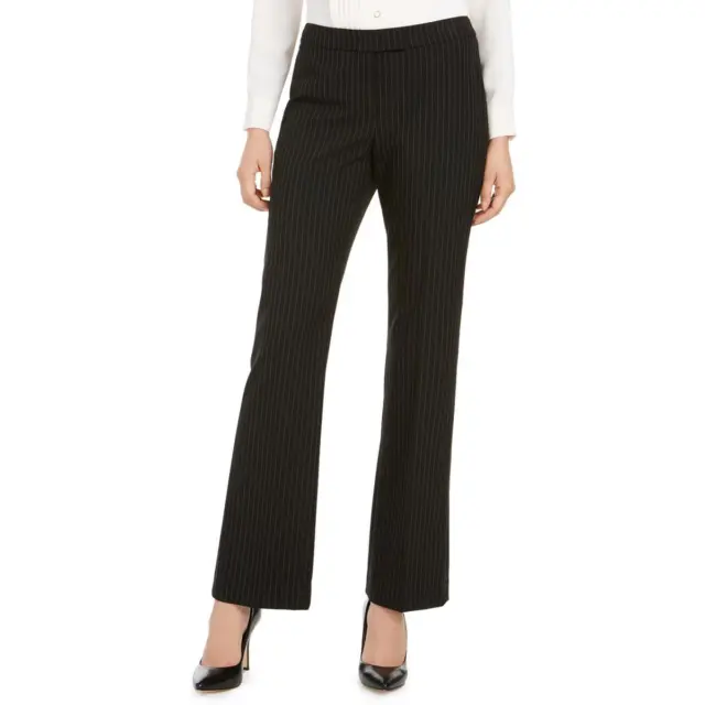 Anne Klein Womens Black Pinstripe Mid-Rise Regular-Fit Flared Pants 8 BHFO 2879