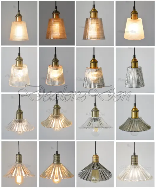 New Modern Vintage Industrial Retro Loft Glass Ceiling Lamp Shade Pendant Light 2