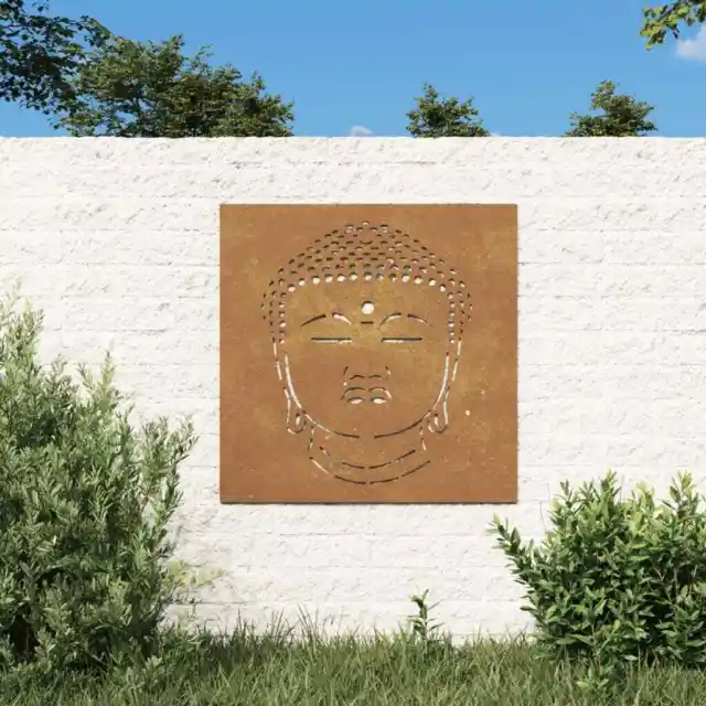 Garden Wall Decoration 55x55 cm Corten Steel Buddha Head Design