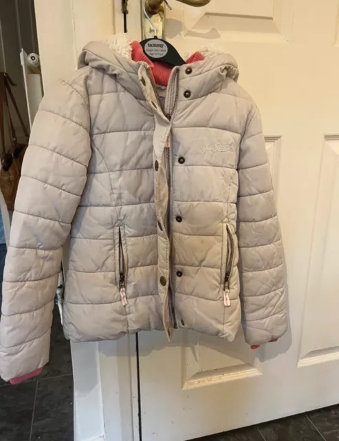 NEXT Girls Coat Age 7 Cream Padded Jacket Teddy Bear Fur Lining