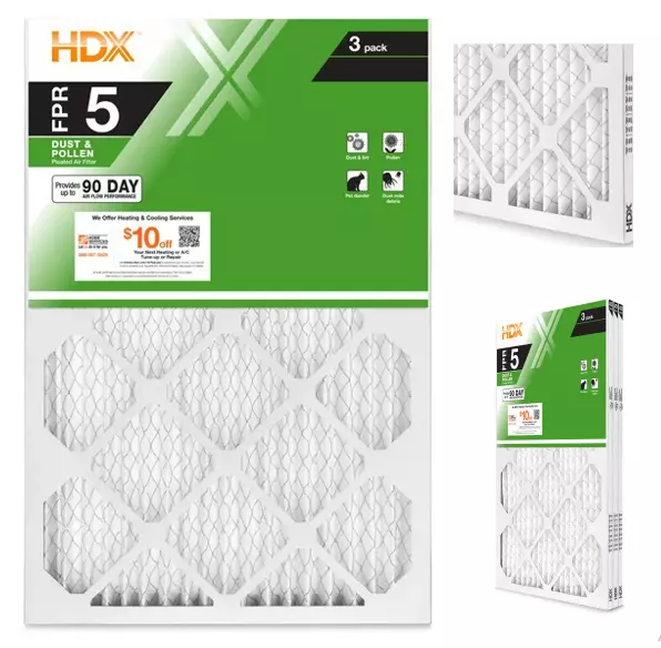 16 x 25 x 1 Standard Pleated Air Filter FPR 5, 3-Pack, Air Filters Replacement