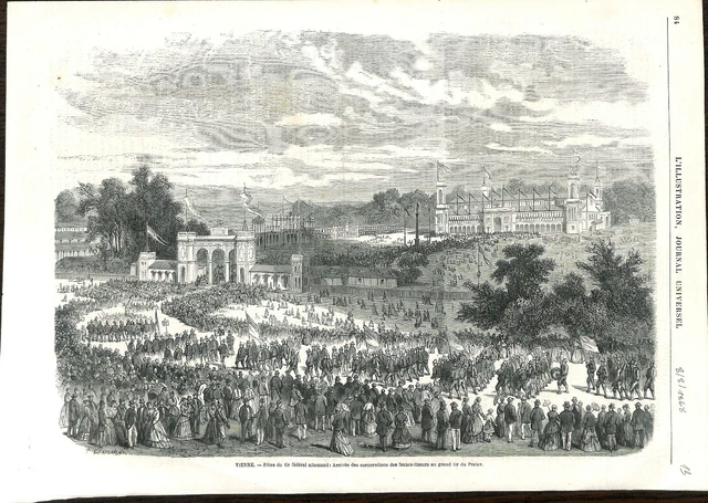 Autriche Vienne fêtes du tir fédéral allemand corporations francs- GRAVURE 1868