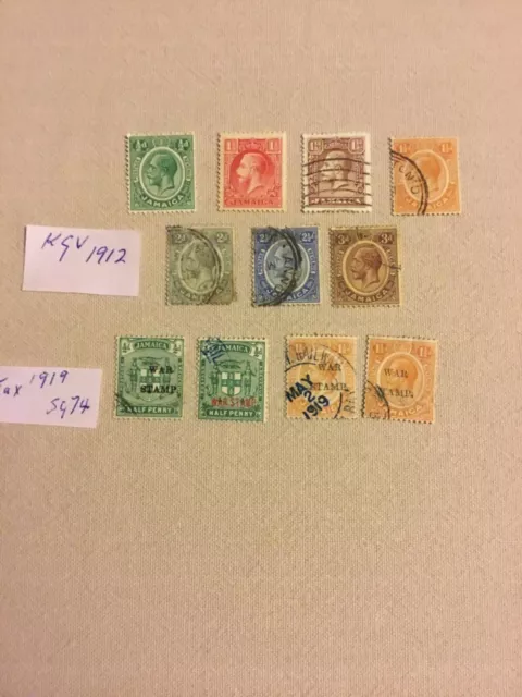 JAMAICA STAMPS 1912 KGV PORTRAITS 1/2d - 3d X7 & 1919 WAR TAX  X4 ALL USED/HINGD