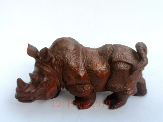 Japanese boxwood hand carved  rhinoceros Figure statue netsuke collectable gift
