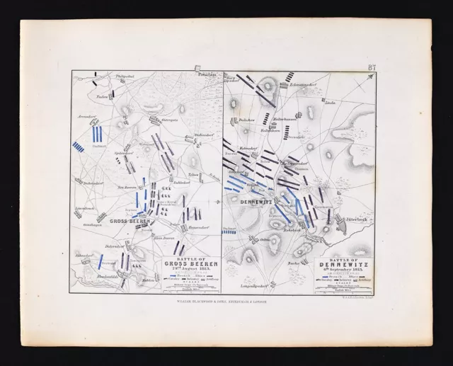 1855 Johnston Military Map Battle Grossbeeren Dennewitz Germany  Napoleonic Wars