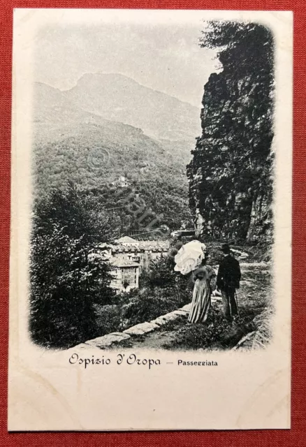 Cartolina - Ospizio d'Oropa ( Biella ) - Passeggiata - 1900 ca.