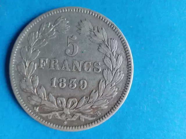 pièce 5 francs argent louis philippe 1839B Rouen ttb45