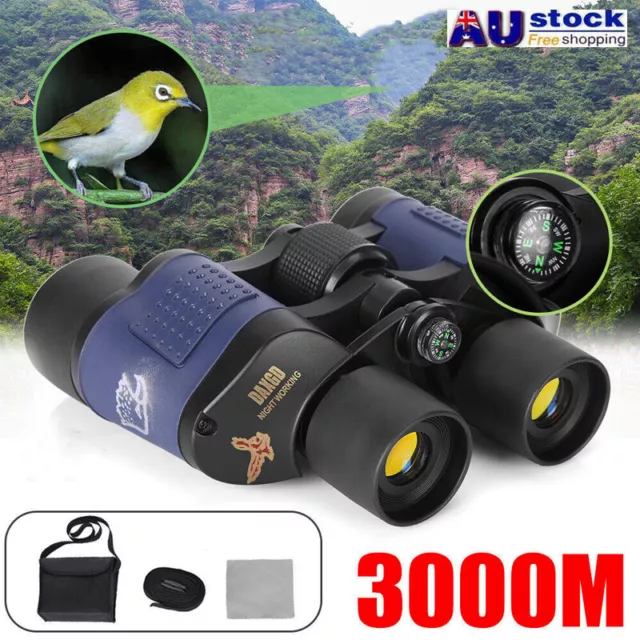 60X60 3000M HD Day/Night Vision Binoculars Military Hunting Telescope Waterproof