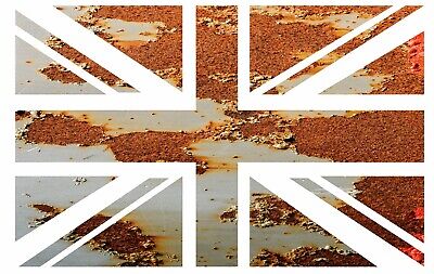 UK British Union Jack Flag With Ratlook Rusted Metal Vinyl Car Sticker 110x70mm