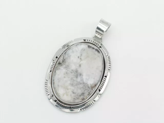 Native American Sterling Silver & White Buffalo Navajo Handmade Pendant