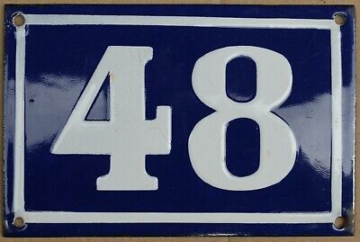 Old blue French house number 48 door gate plate plaque enamel steel metal sign