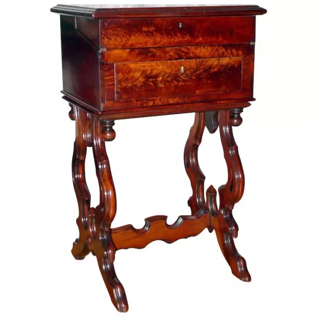 WORK STAND, Desk, Nightstand, Renaissance Victorian, Figured Walnut, 34t, c1870